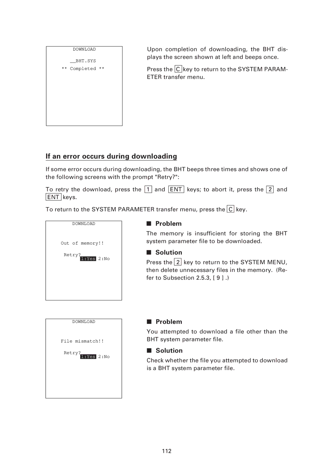 Denso BHT-7500S, BHT-7500W user manual File mismatch Retry? 