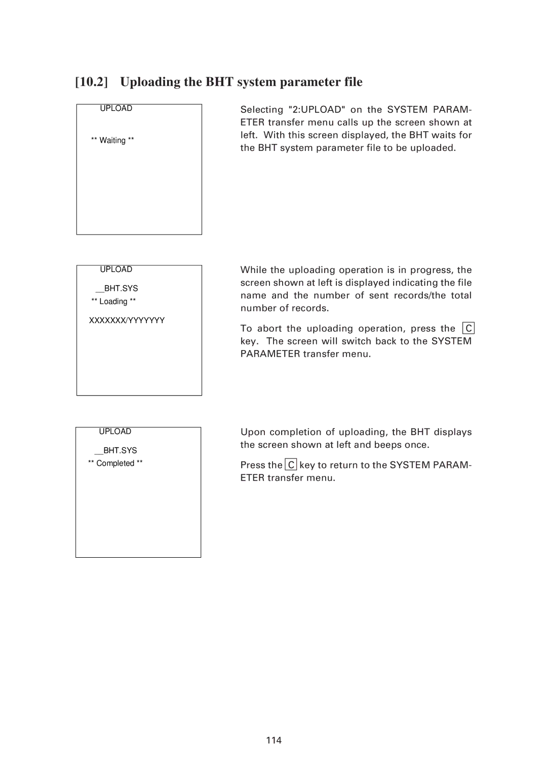 Denso BHT-7500S, BHT-7500W user manual Uploading the BHT system parameter file 