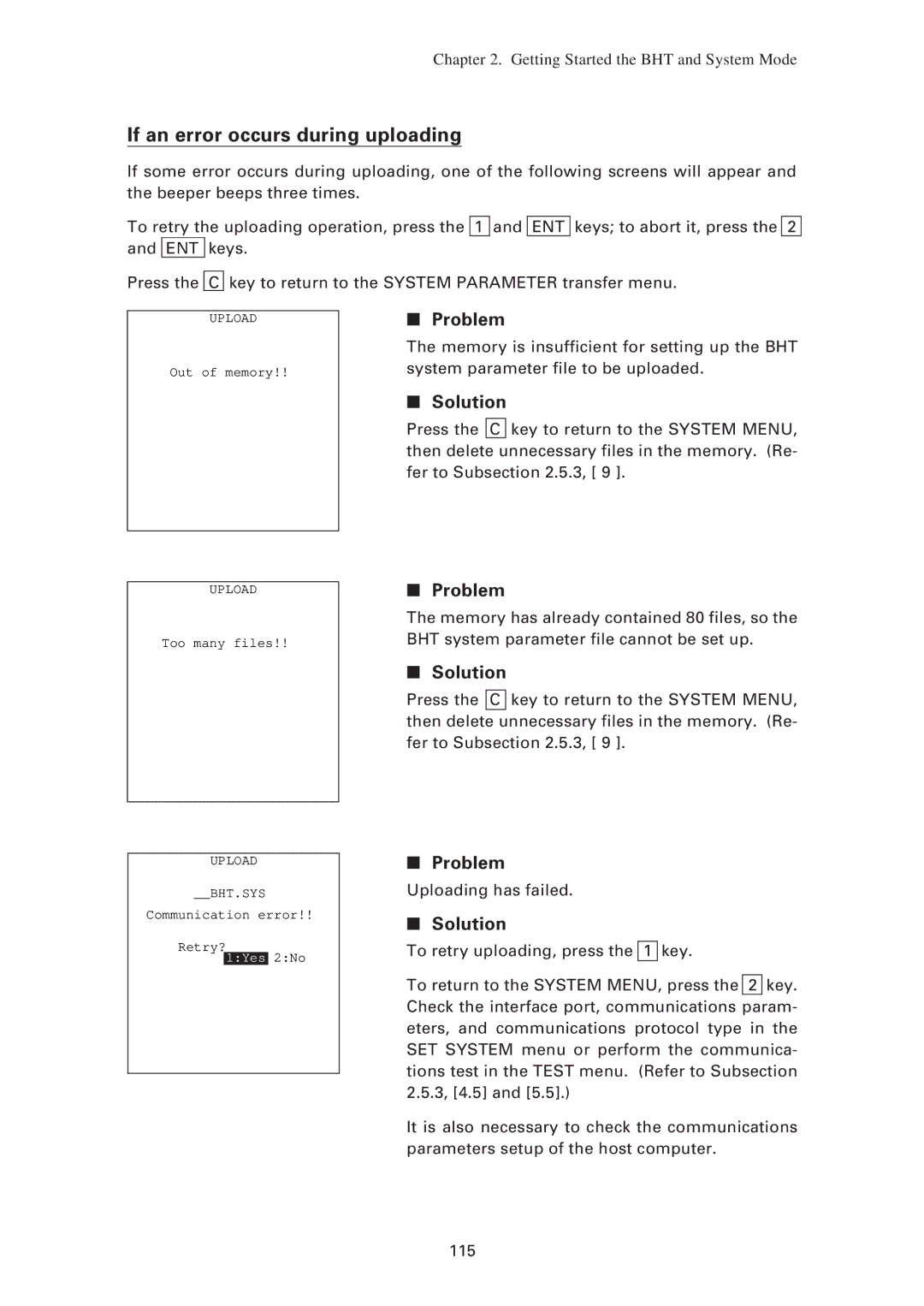 Denso BHT-7500W, BHT-7500S user manual Out of memory 