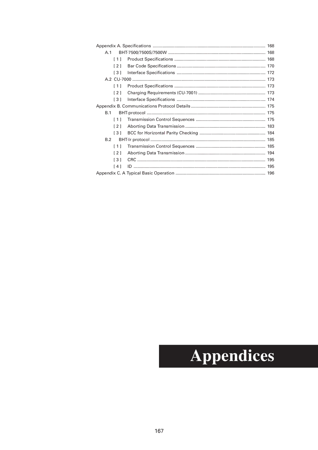 Denso BHT-7500W, BHT-7500S user manual Appendices 