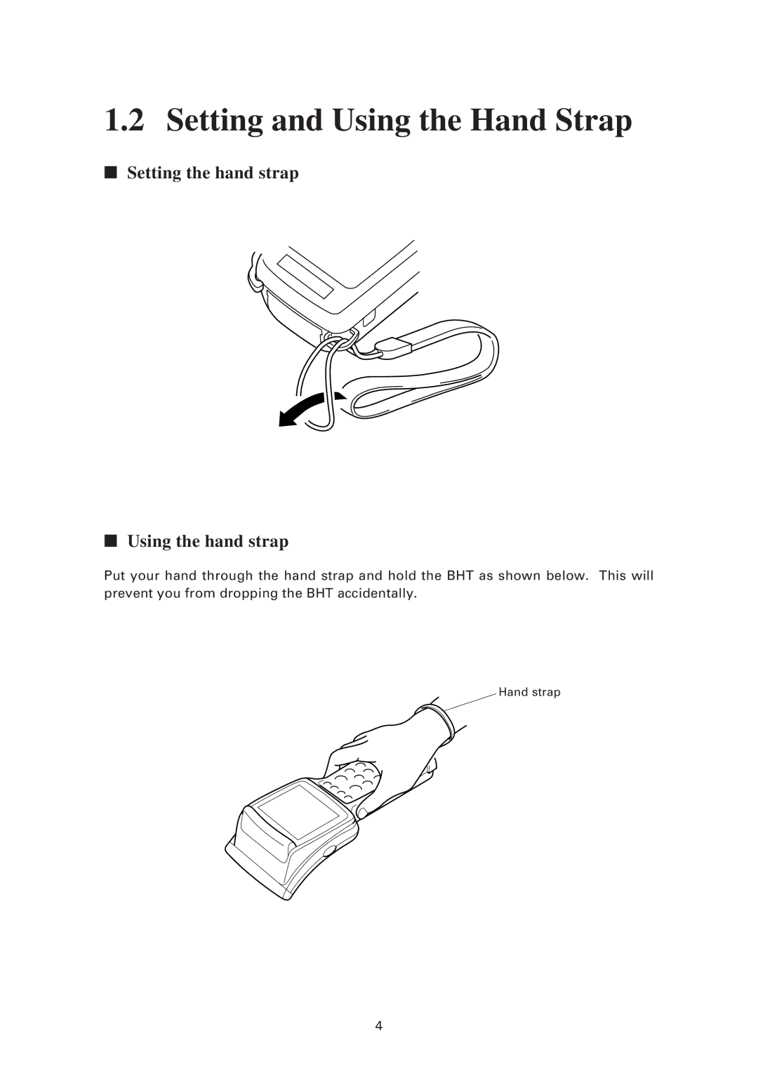 Denso BHT-7500S, BHT-7500W user manual Setting and Using the Hand Strap, Setting the hand strap Using the hand strap 