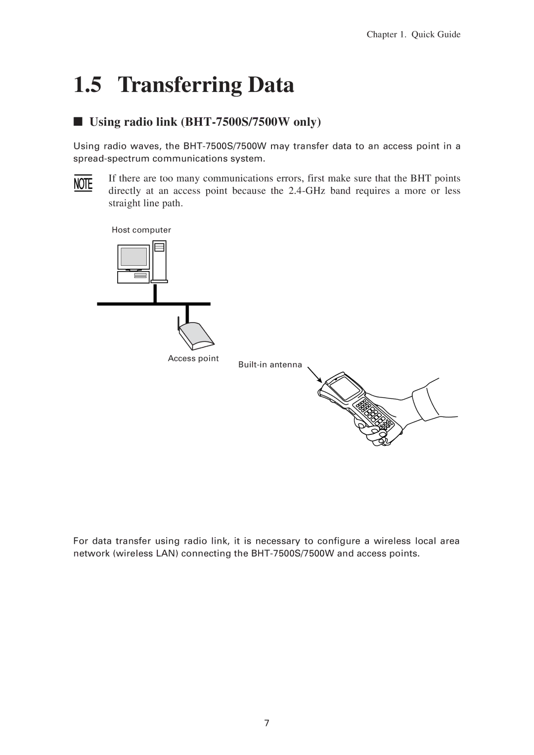 Denso BHT-7500W user manual Transferring Data, Using radio link BHT-7500S/7500W only 