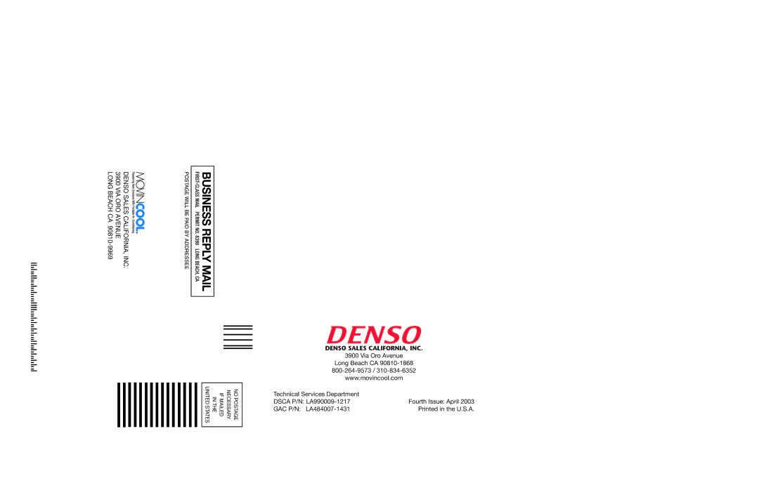 Denso CLASSIC PLUS 26, CLASSIC PLUS 14 operation manual Unitedinifnecessaryno Statesthemailedpostage 