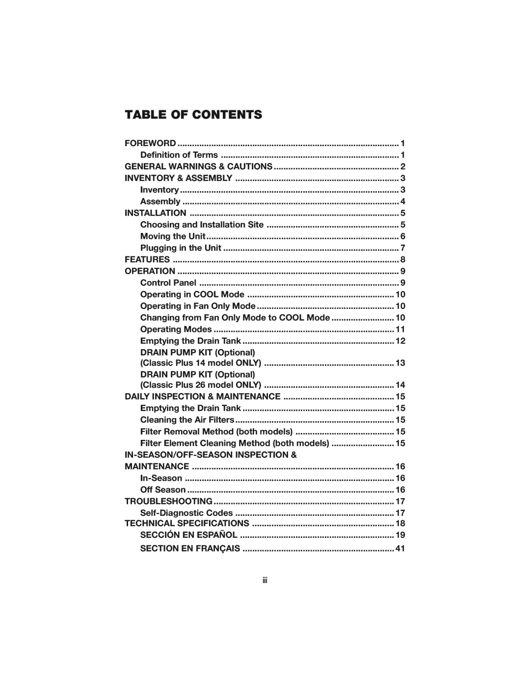 Denso CLASSIC PLUS 14, CLASSIC PLUS 26 operation manual Table of Contents 