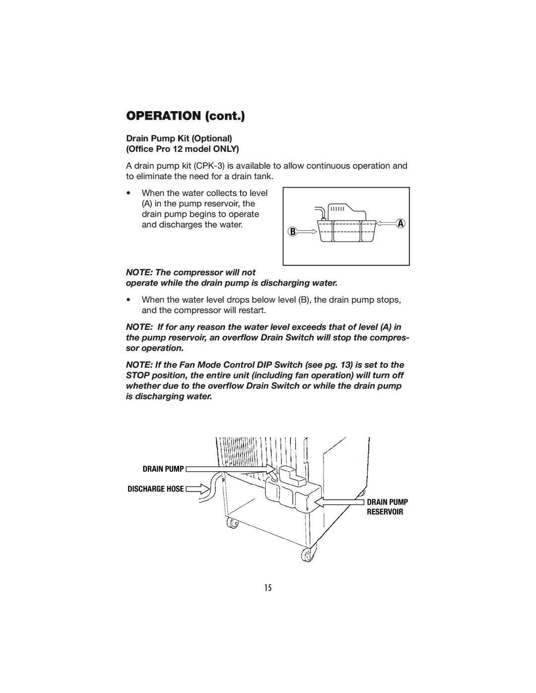 Denso OFFICE PRO 24 Drain Pump Kit Optional Office Pro 12 model only, Operate while the drain pump is discharging water 