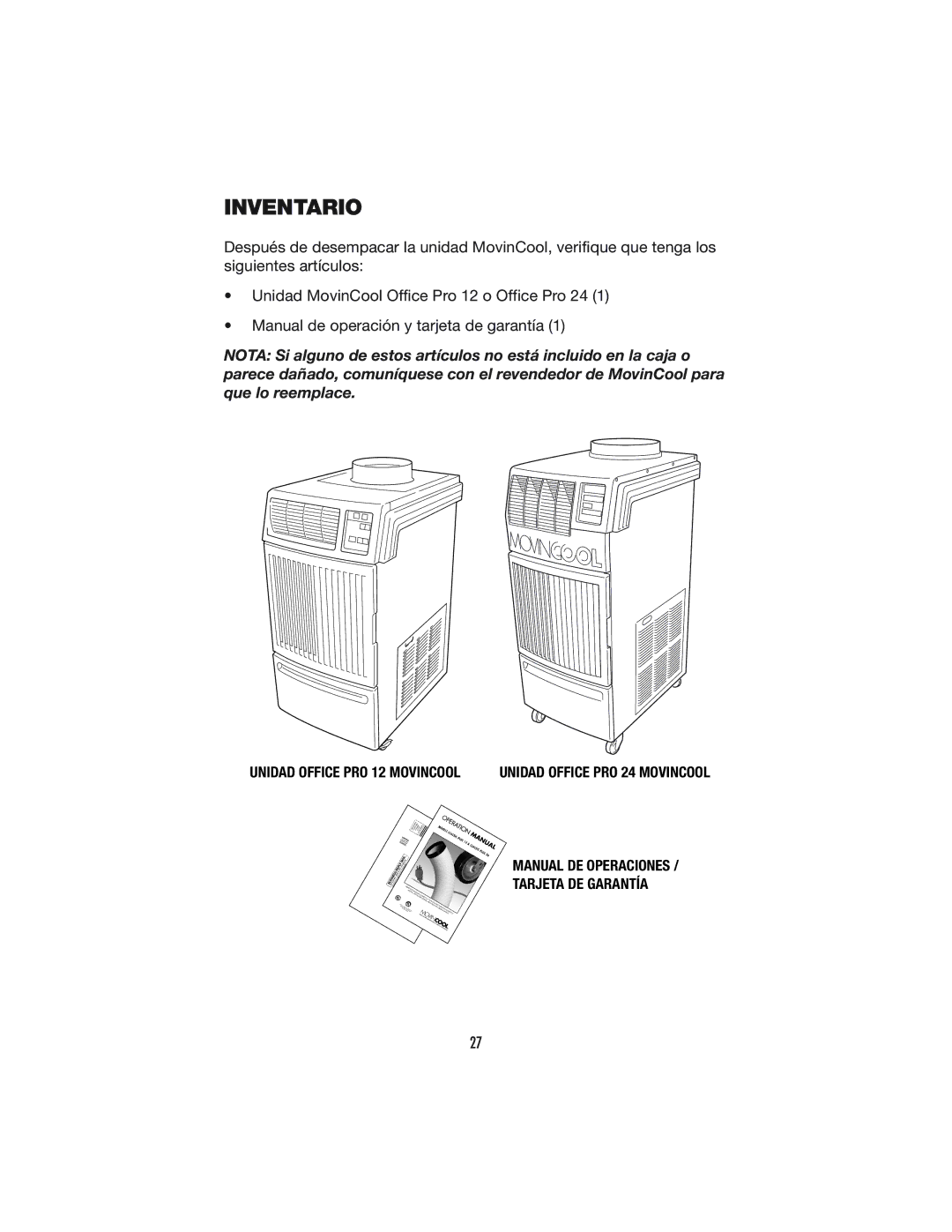 Denso OFFICE PRO 24, OFFICE PRO 12 operation manual Inventario, Manual DE Operaciones Tarjeta DE Garantía 