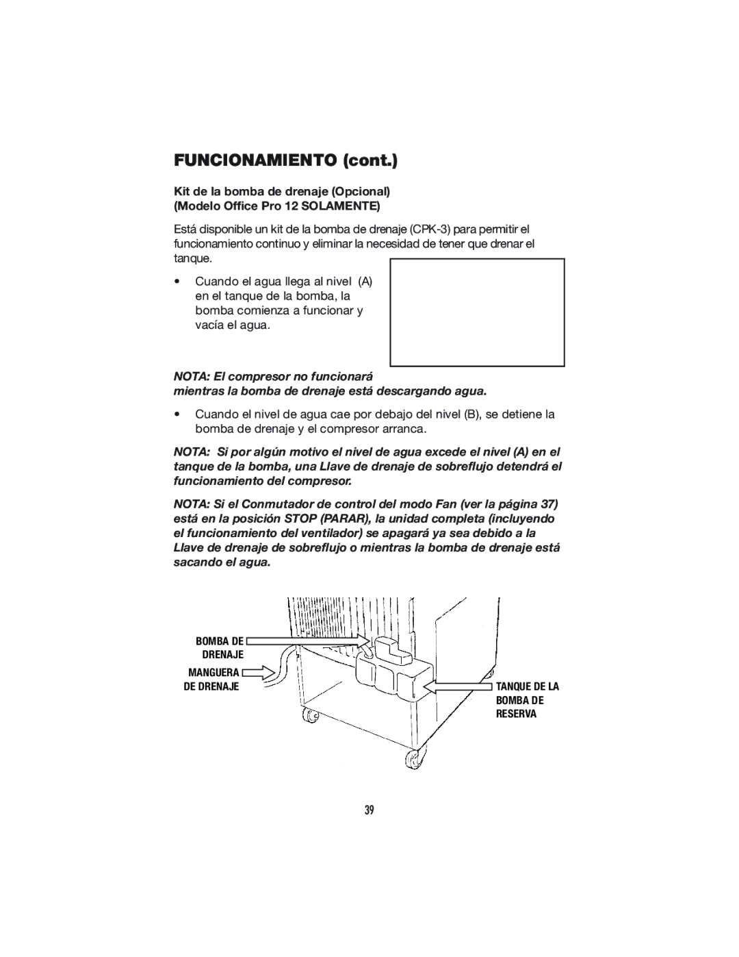 Denso OFFICE PRO 24, OFFICE PRO 12 operation manual Bomba DE Drenaje 