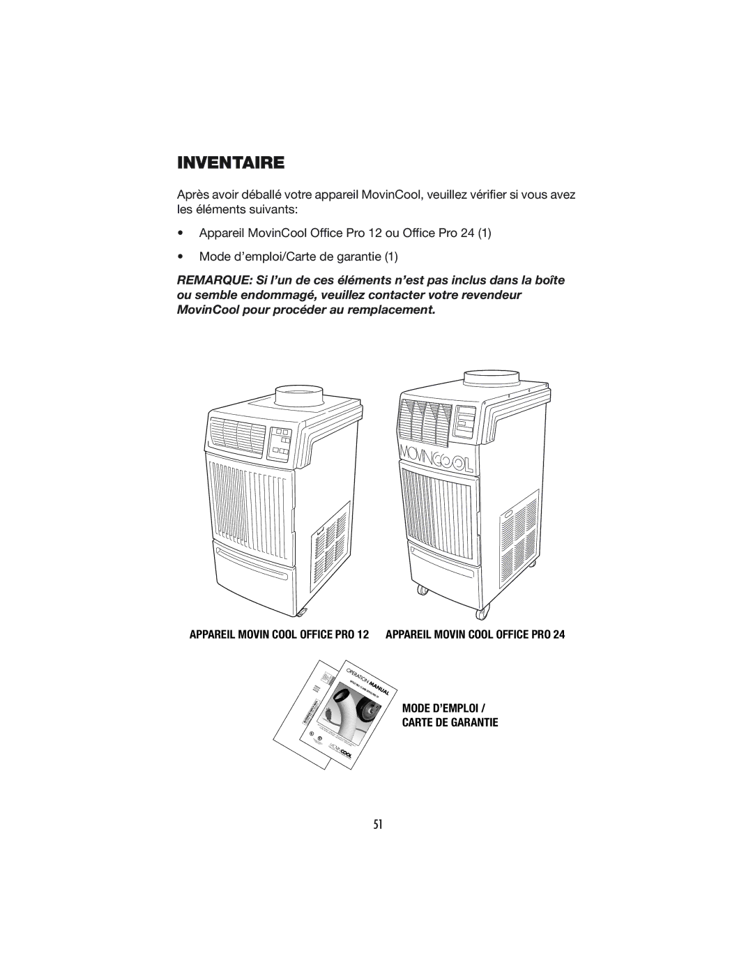 Denso OFFICE PRO 24, OFFICE PRO 12 operation manual Inventaire, Mode D’EMPLOI Carte DE Garantie 