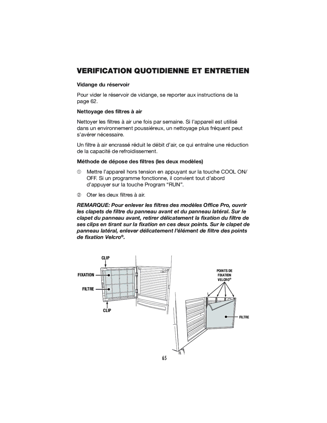 Denso OFFICE PRO 24, OFFICE PRO 12 operation manual Verification Quotidienne ET Entretien, Vidange du réservoir 