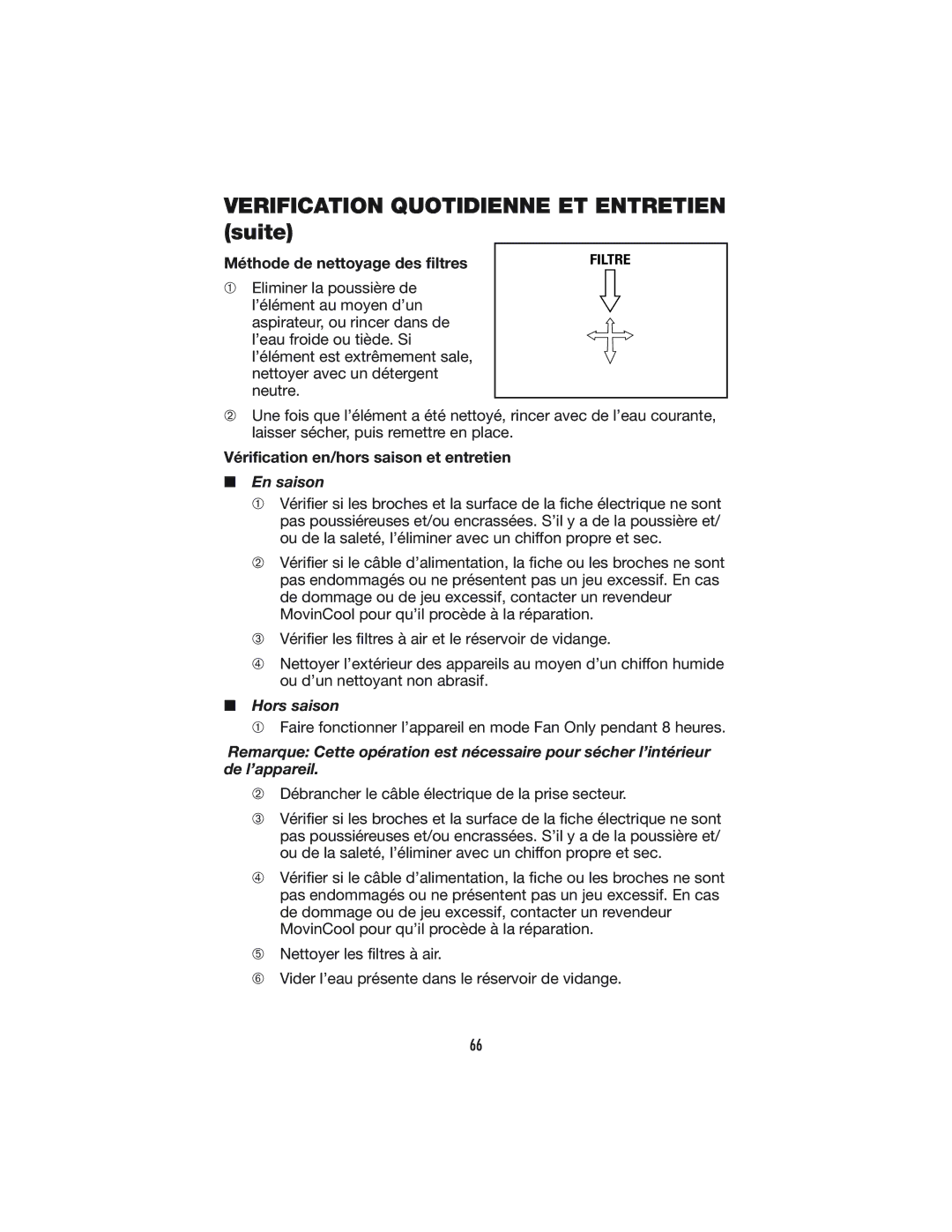 Denso OFFICE PRO 12, OFFICE PRO 24 operation manual Verification Quotidienne ET Entretien suite, En saison, Hors saison 