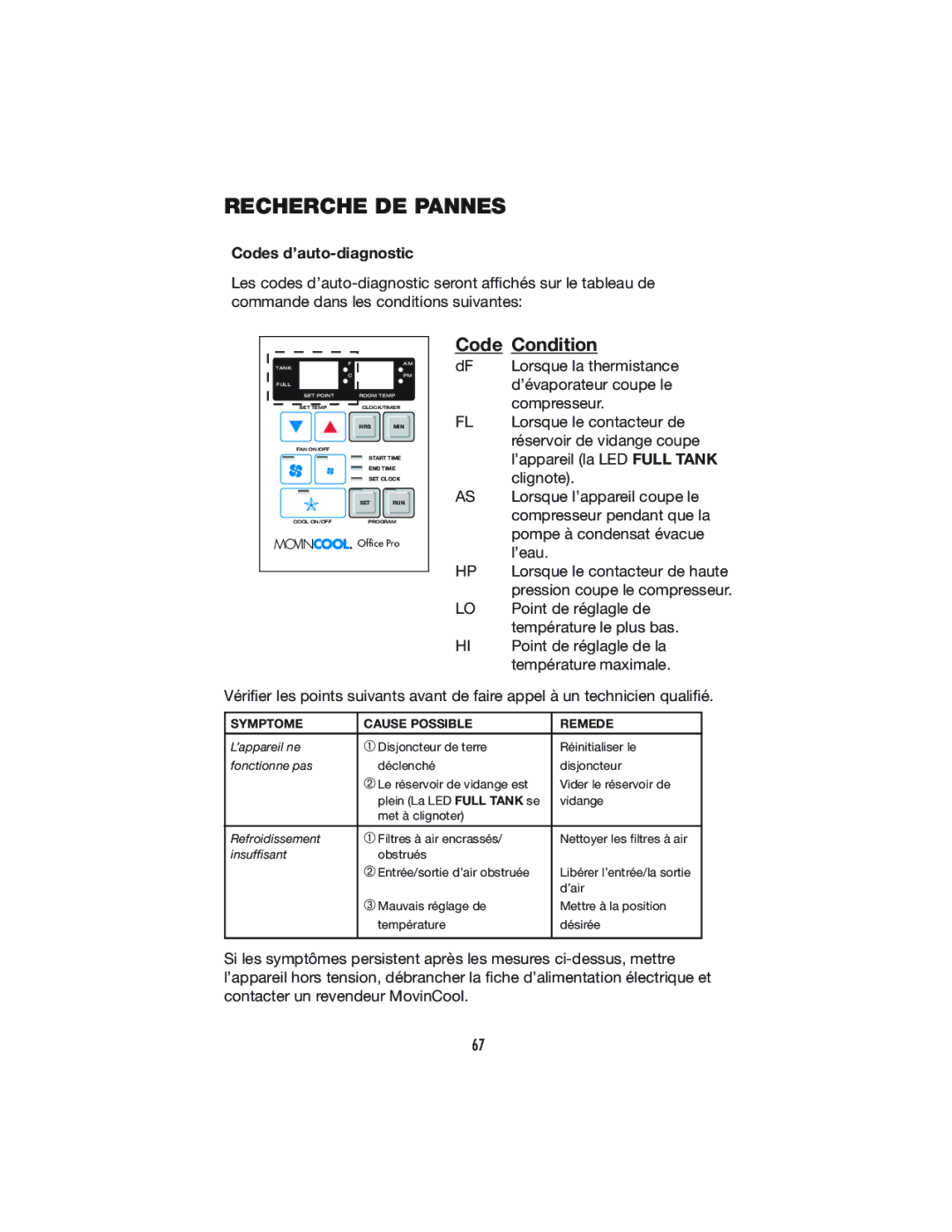 Denso OFFICE PRO 24, OFFICE PRO 12 operation manual Recherche DE Pannes, Code Condition 