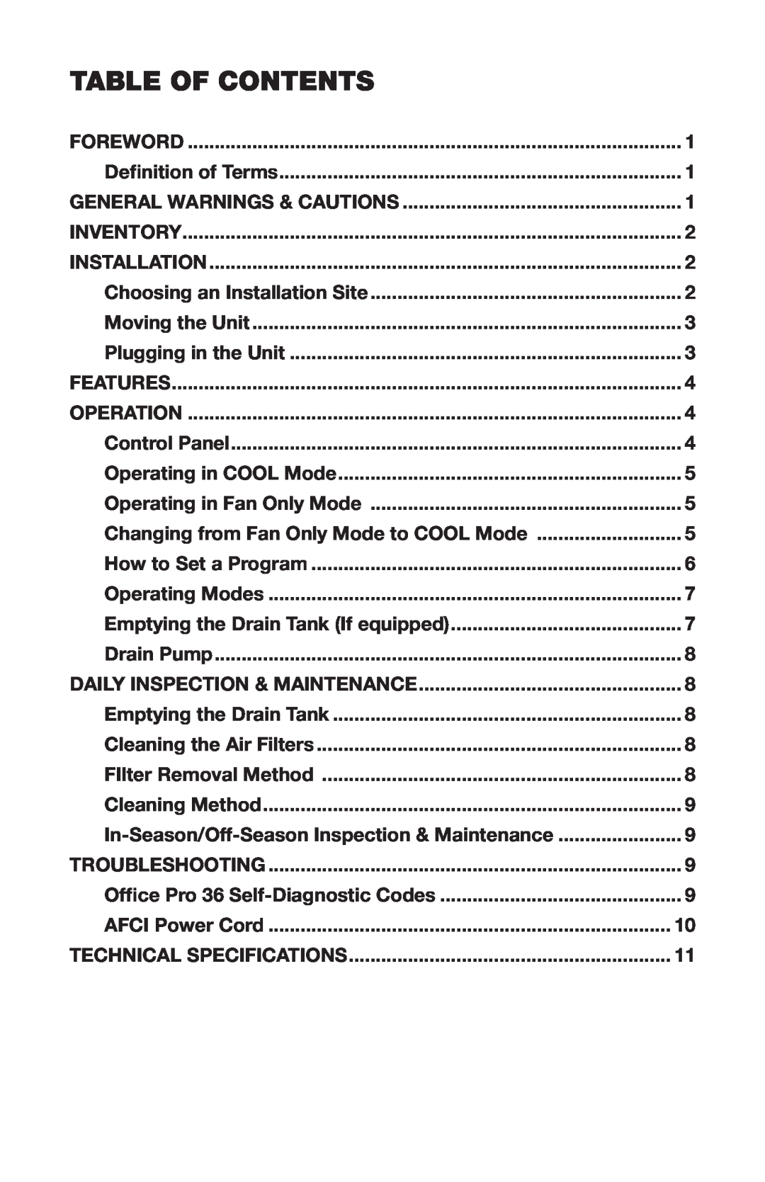 Denso OFFICE PRO 36 operation manual Table Of Contents 