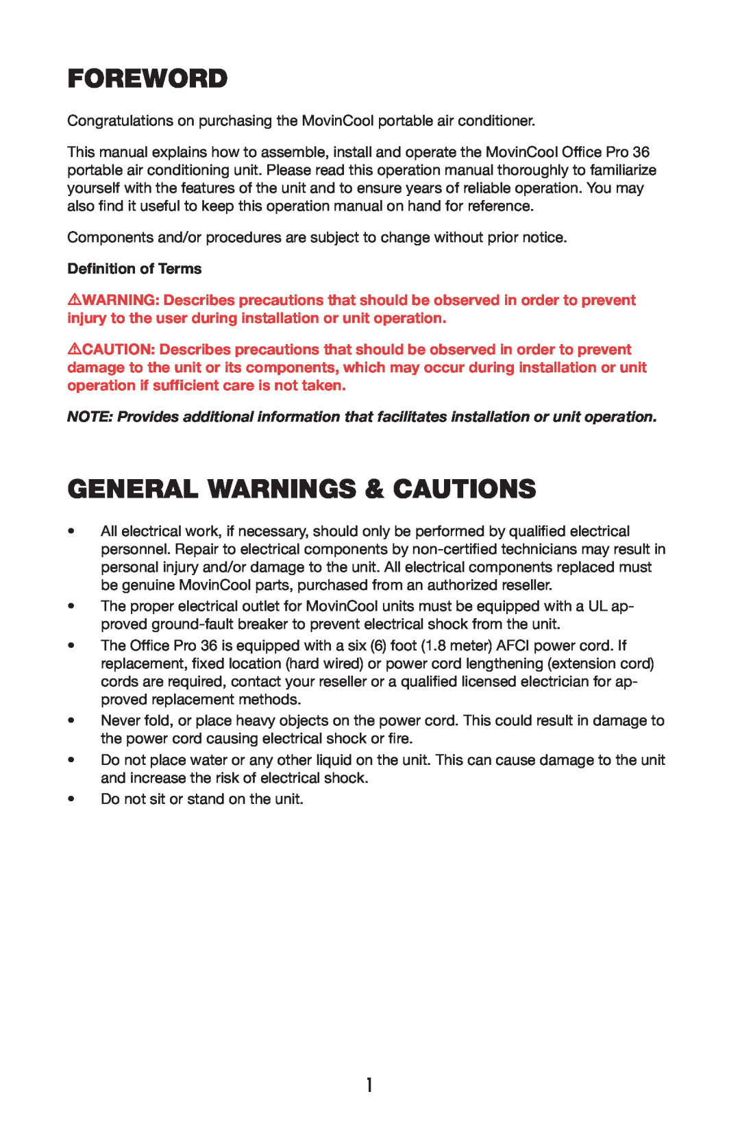 Denso OFFICE PRO 36 operation manual Foreword, General Warnings & Cautions, Deﬁnition of Terms 