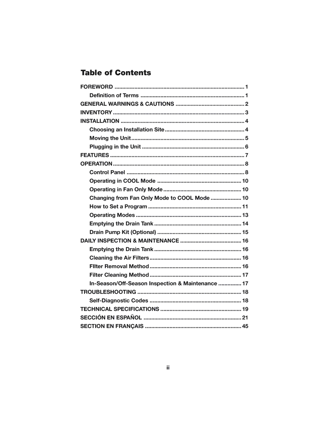 Denso PRO 18 operation manual Table of Contents 