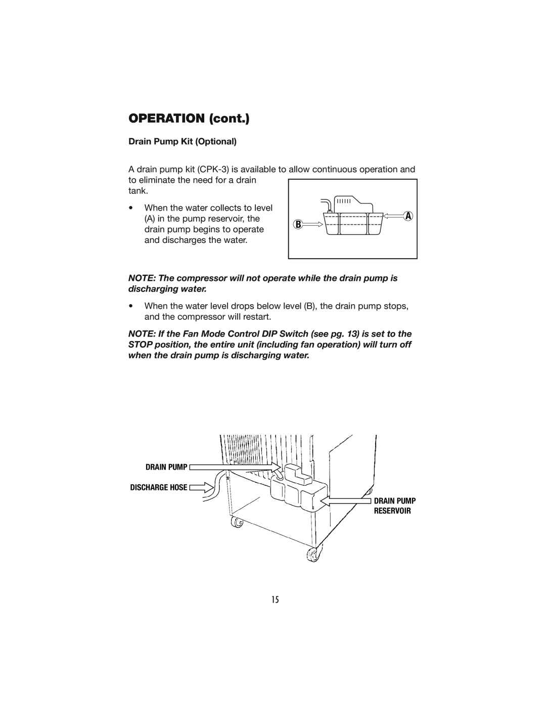 Denso PRO 18 operation manual Drain Pump Kit Optional, OPERATION cont 