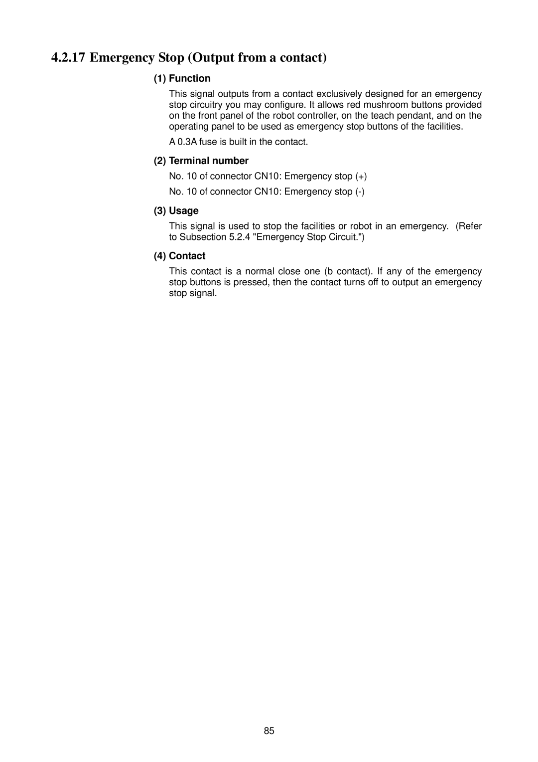 Denso RC5 manual Emergency Stop Output from a contact 