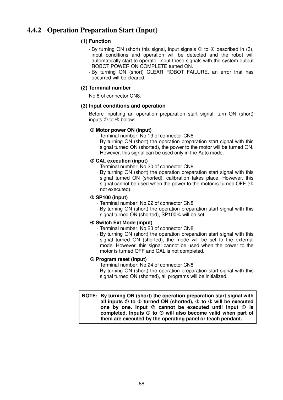 Denso RC5 manual Operation Preparation Start Input, Motor power on input 