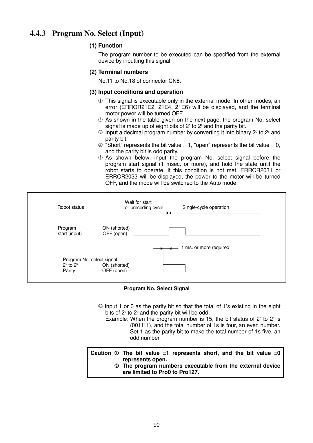 Denso RC5 manual Program No. Select Input, No.11 to No.18 of connector CN8, Program No. Select Signal 