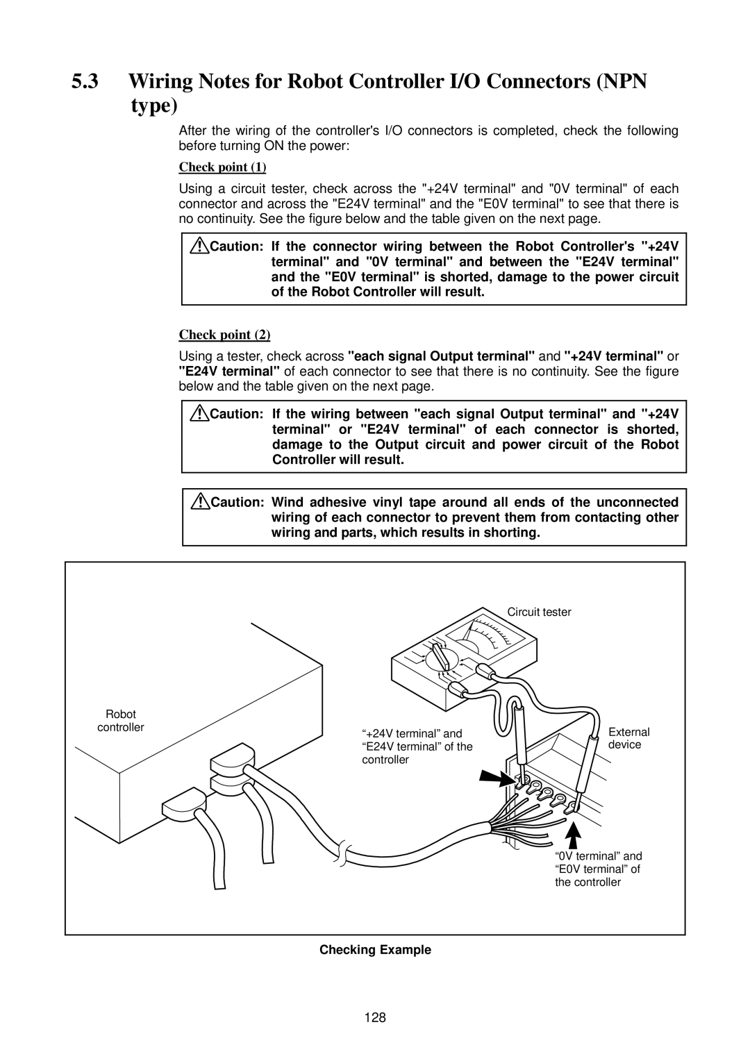 Denso RC5 manual Wiring Notes for Robot Controller I/O Connectors NPN Type, 128, Checking Example 