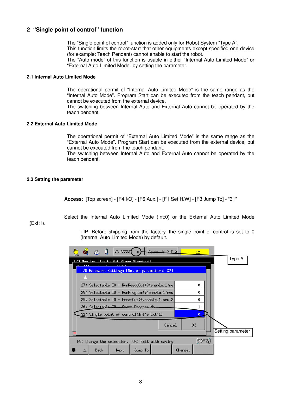 Denso RC5 manual Internal Auto Limited Mode, External Auto Limited Mode, Setting the parameter 