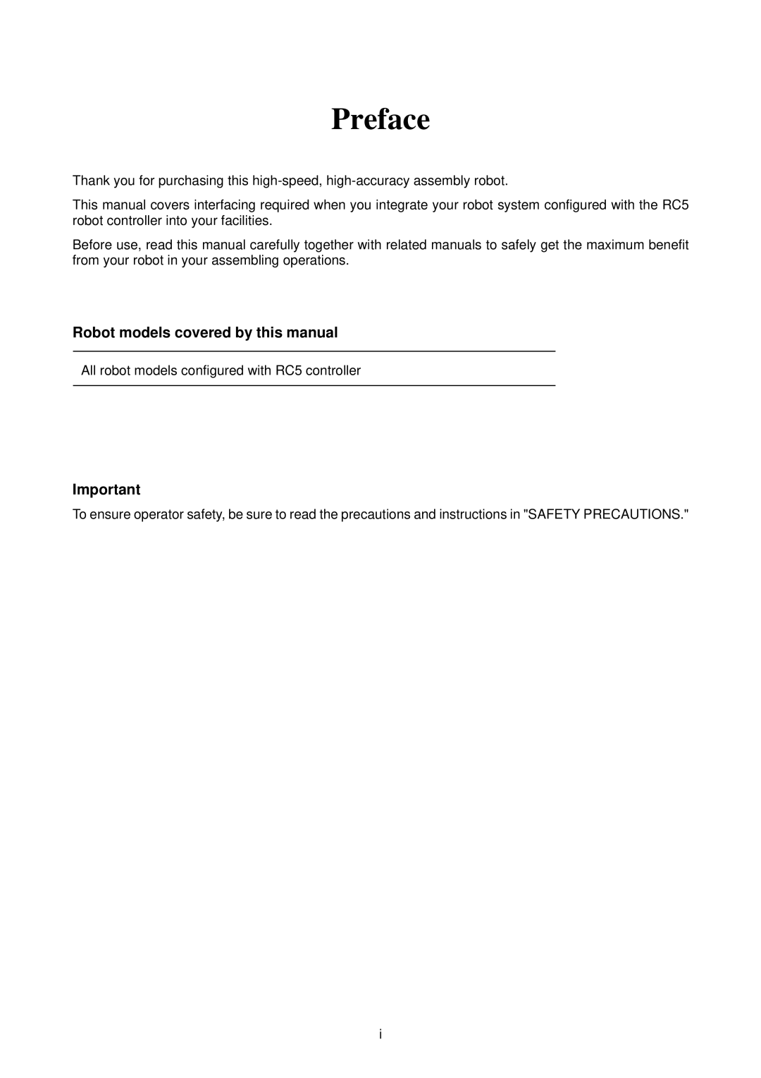 Denso RC5 Preface, Robot models covered by this manual 