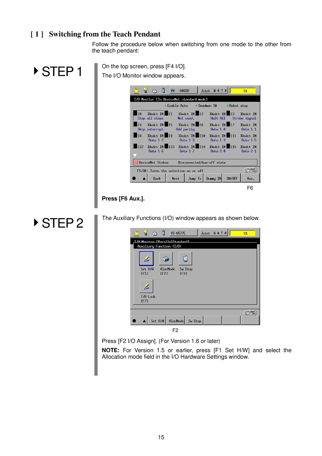 Denso RC5 manual I/O Monitor window appears, Auxiliary Functions I/O window appears as shown below 