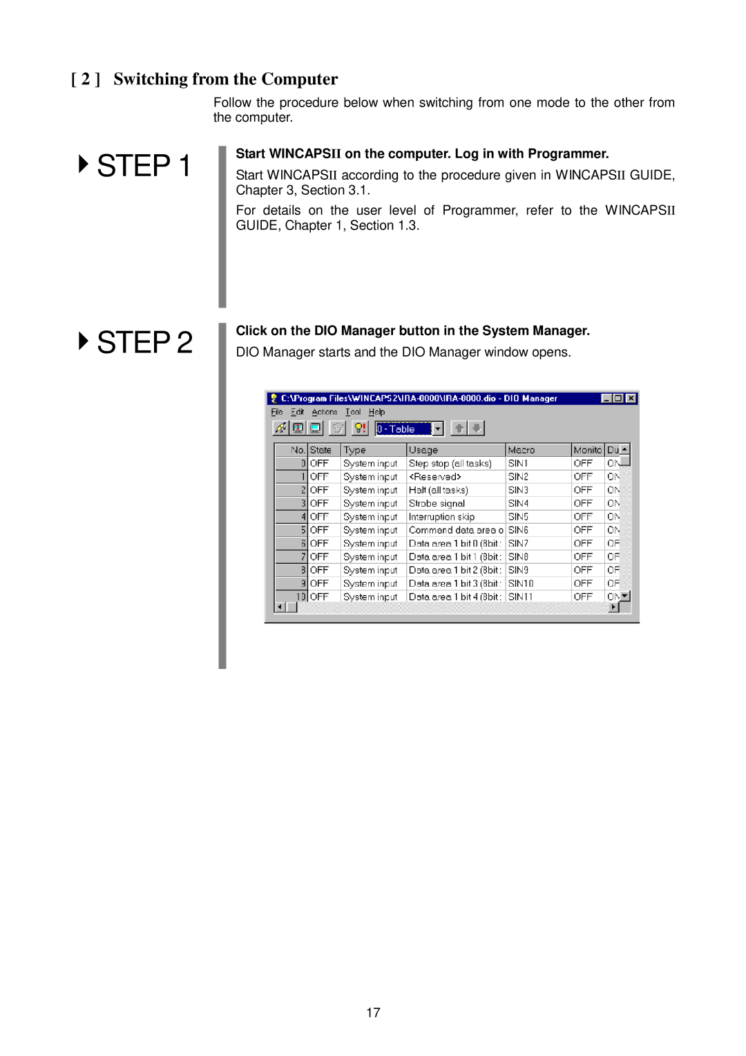 Denso RC5 manual Computer, GUIDE, , Section, Click on the DIO Manager button in the System Manager 