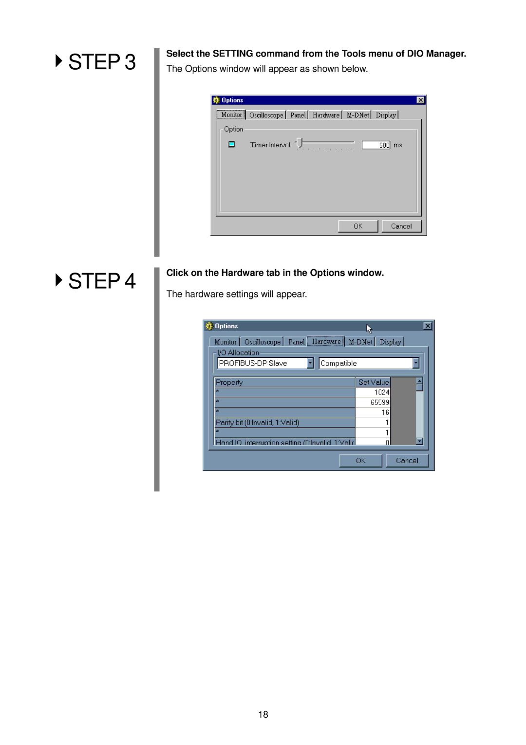 Denso RC5 manual Options window will appear as shown below, Hardware settings will appear 