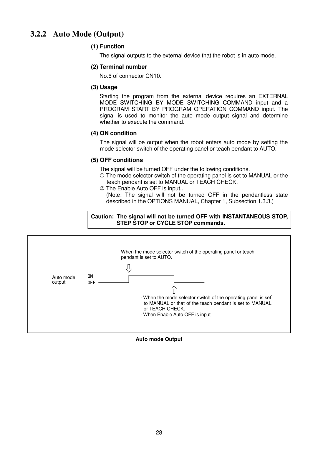 Denso RC5 manual Auto Mode Output, On condition, OFF conditions, Auto mode Output 