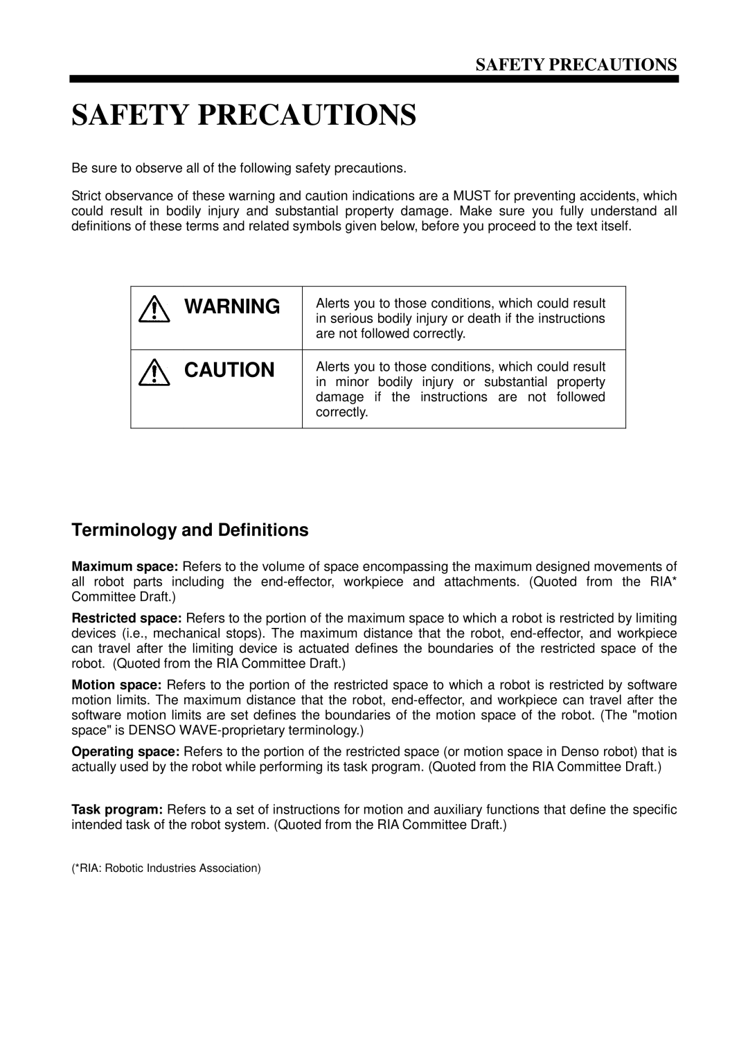 Denso RC5 manual Safety Precautions 