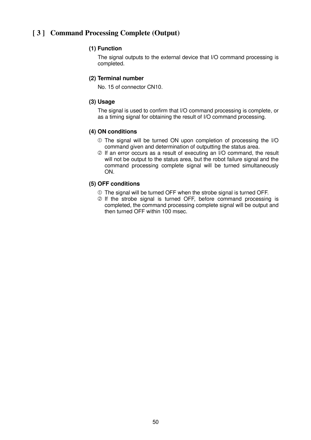 Denso RC5 manual Command Processing Complete Output, No of connector CN10 