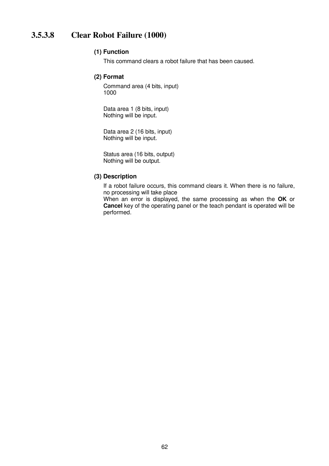 Denso RC5 manual Clear Robot Failure, This command clears a robot failure that has been caused 