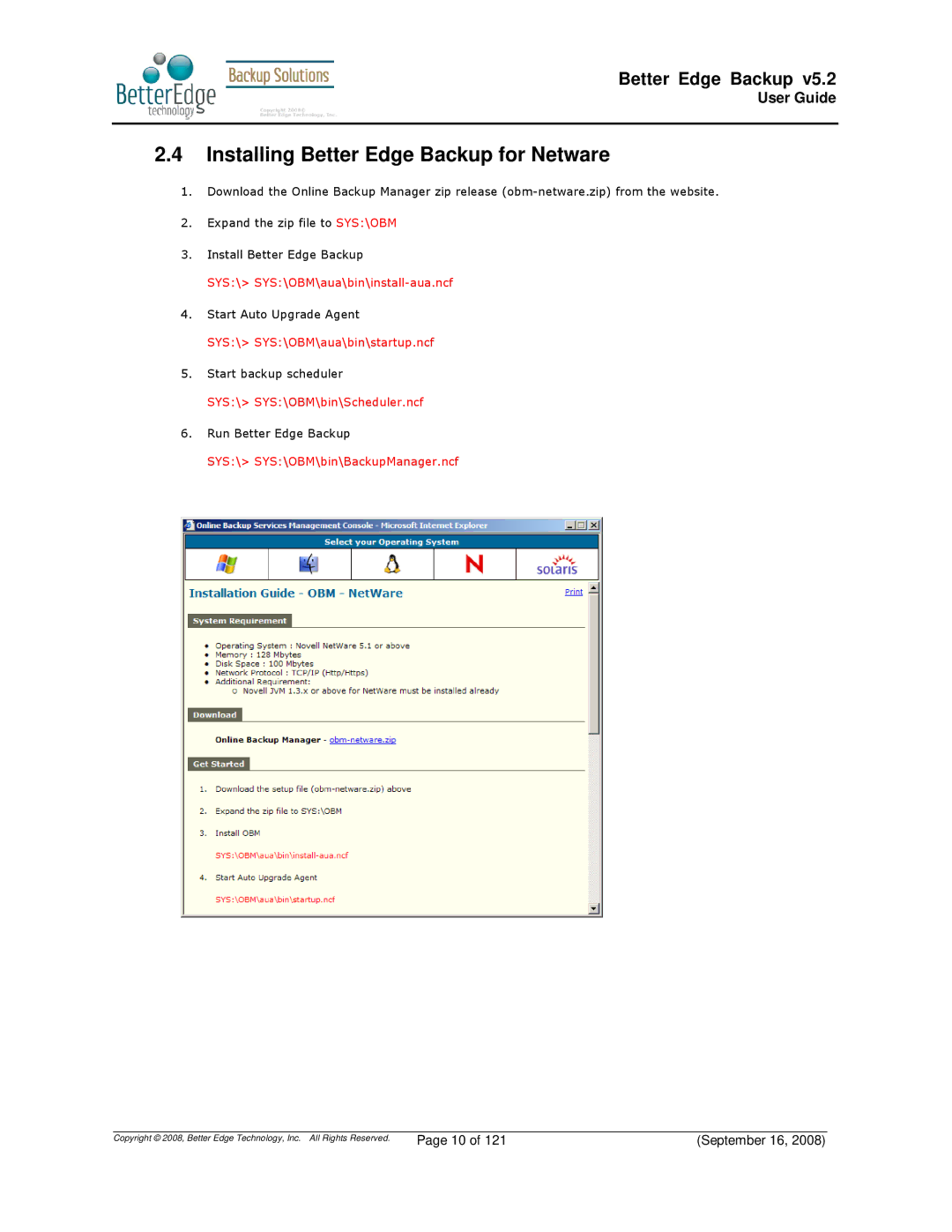 Deonet Backup Solutions 5.2.7.0 manual Installing Better Edge Backup for Netware 