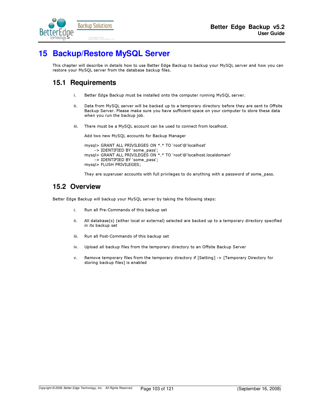 Deonet Backup Solutions 5.2.7.0 manual Backup/Restore MySQL Server, Requirements 