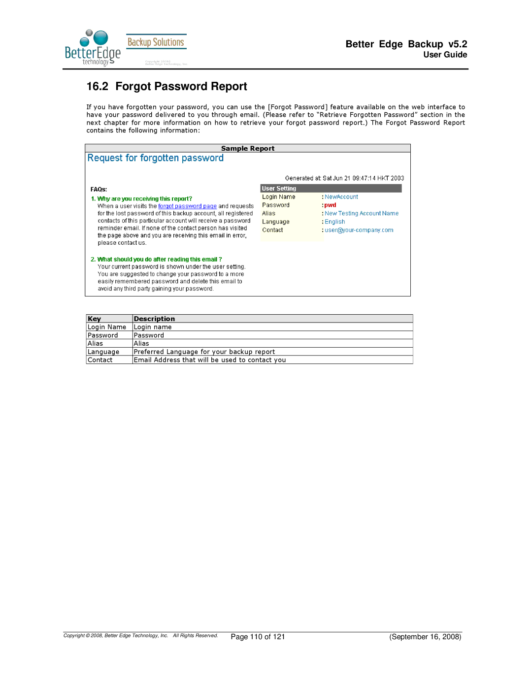 Deonet Backup Solutions 5.2.7.0 manual Forgot Password Report 