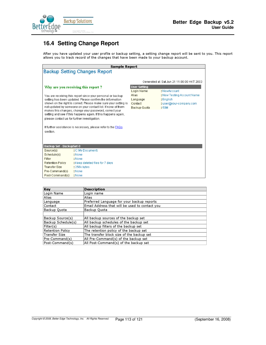 Deonet Backup Solutions 5.2.7.0 manual Setting Change Report 