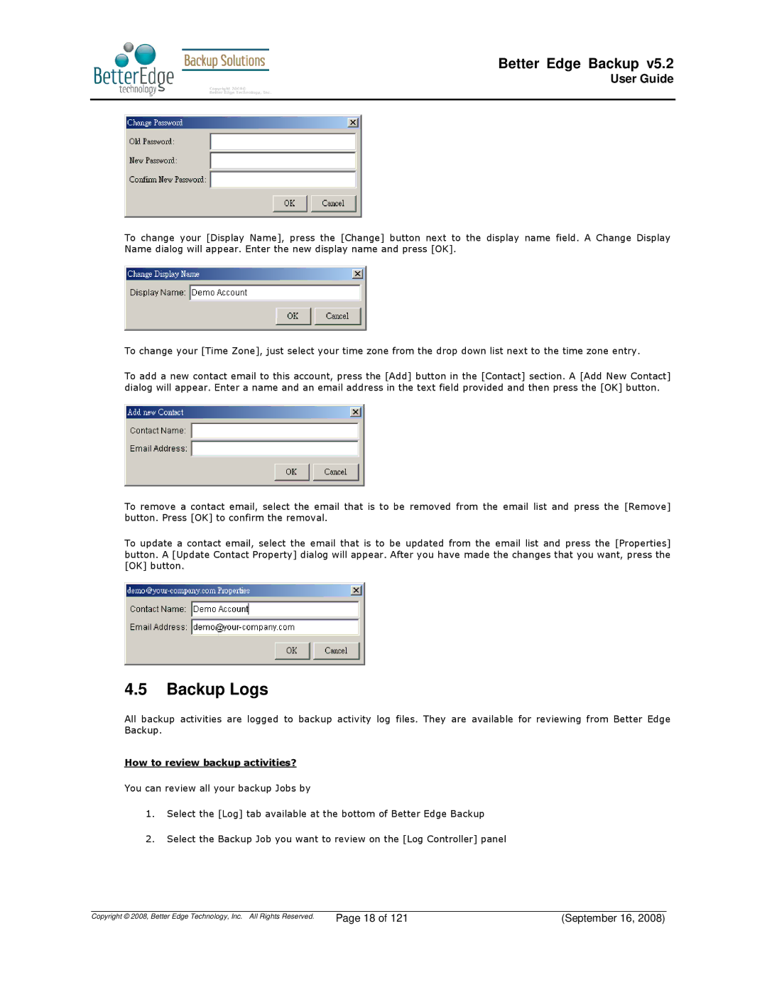 Deonet Backup Solutions 5.2.7.0 manual Backup Logs 