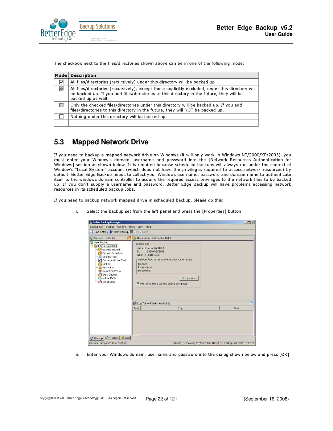 Deonet Backup Solutions 5.2.7.0 manual Mapped Network Drive 