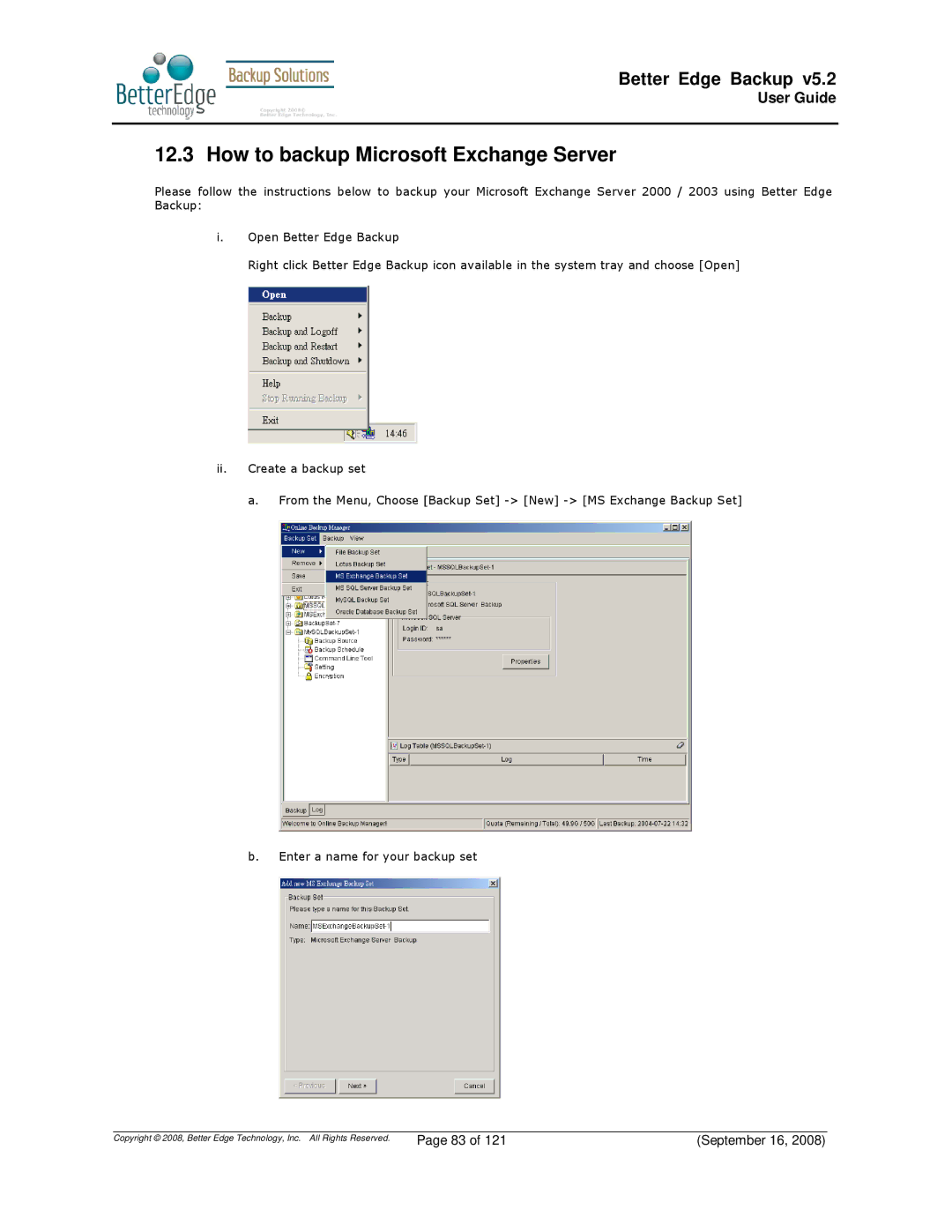 Deonet Backup Solutions 5.2.7.0 manual How to backup Microsoft Exchange Server 