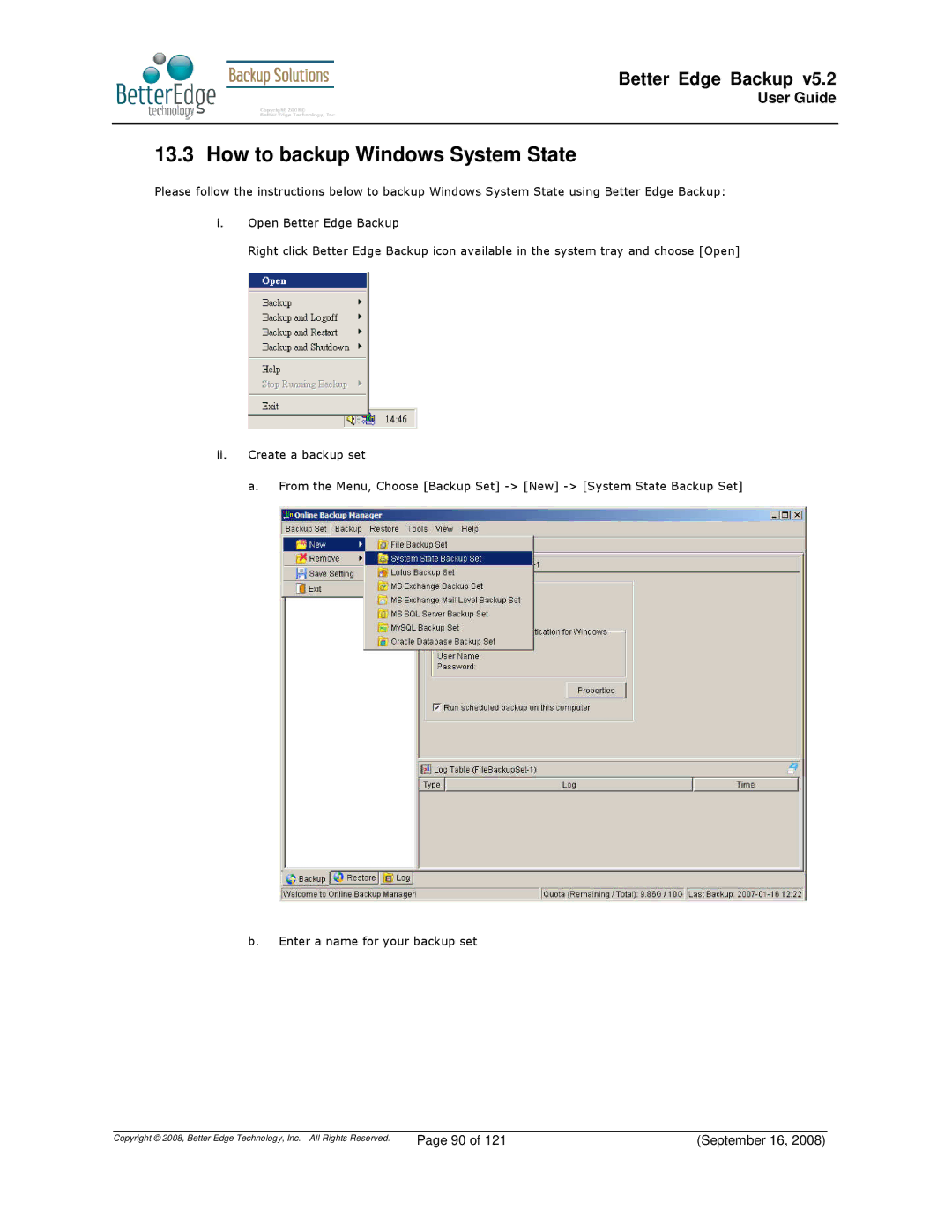 Deonet Backup Solutions 5.2.7.0 manual How to backup Windows System State 