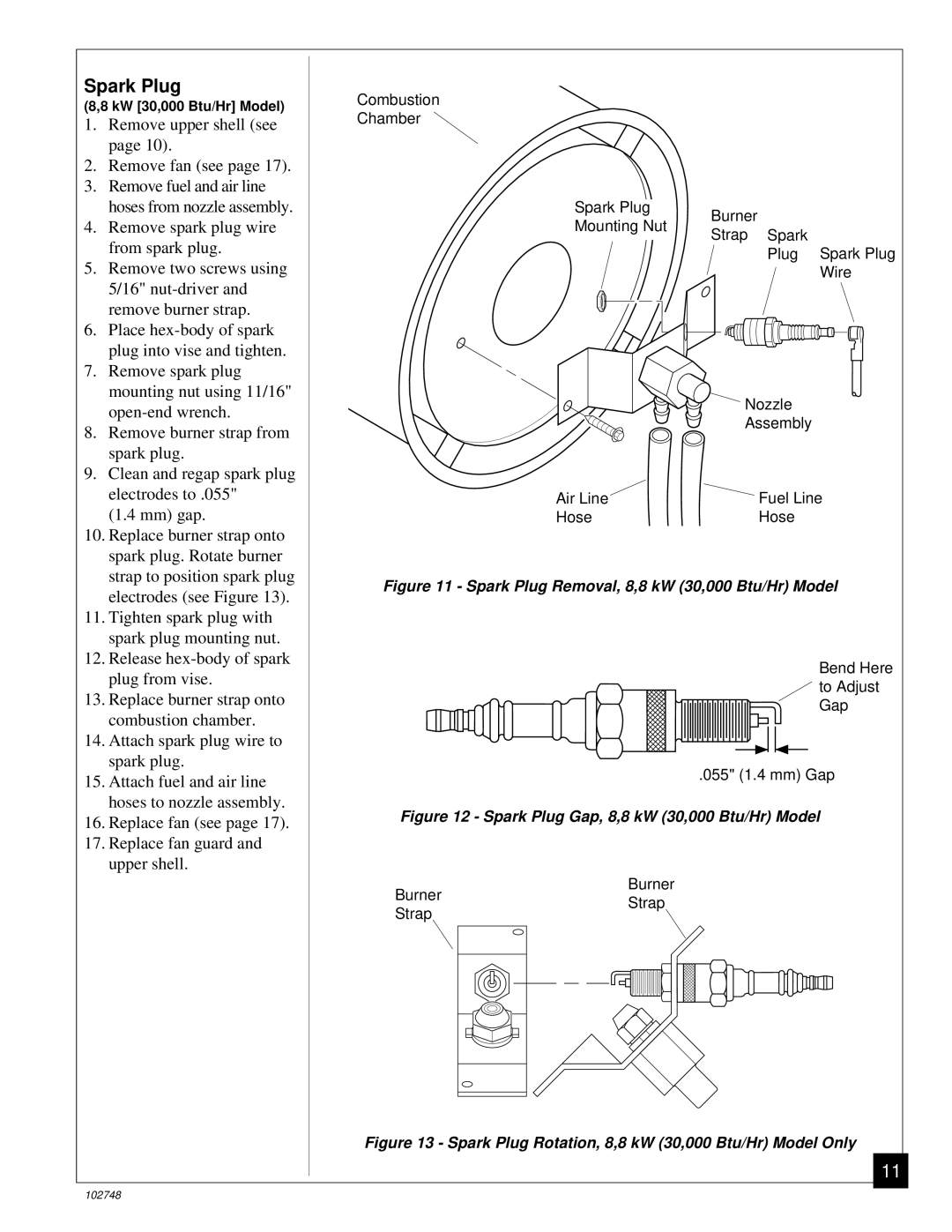 Desa 000) 26, 000) 20 owner manual Spark Plug Removal, 8,8 kW 30,000 Btu/Hr Model 