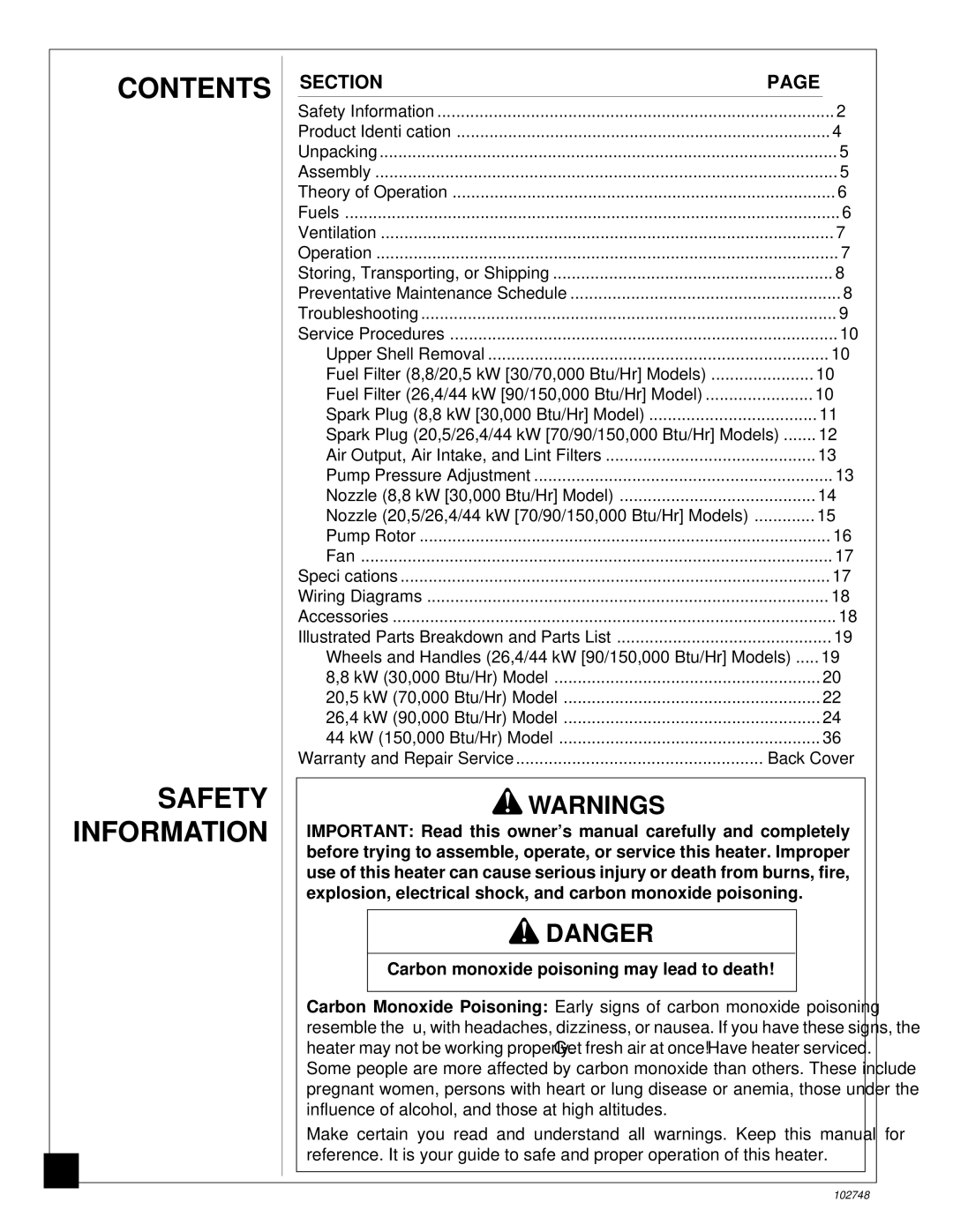 Desa 000) 20, 000) 26 owner manual Contents Safety Information 