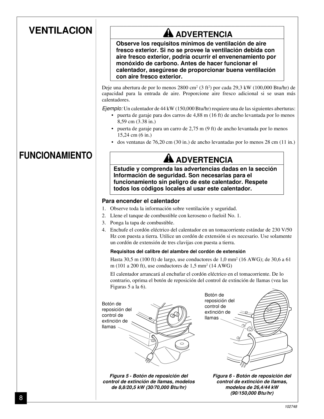 Desa 000) 20, 000) 26 owner manual Ventilacion, Funcionamiento 