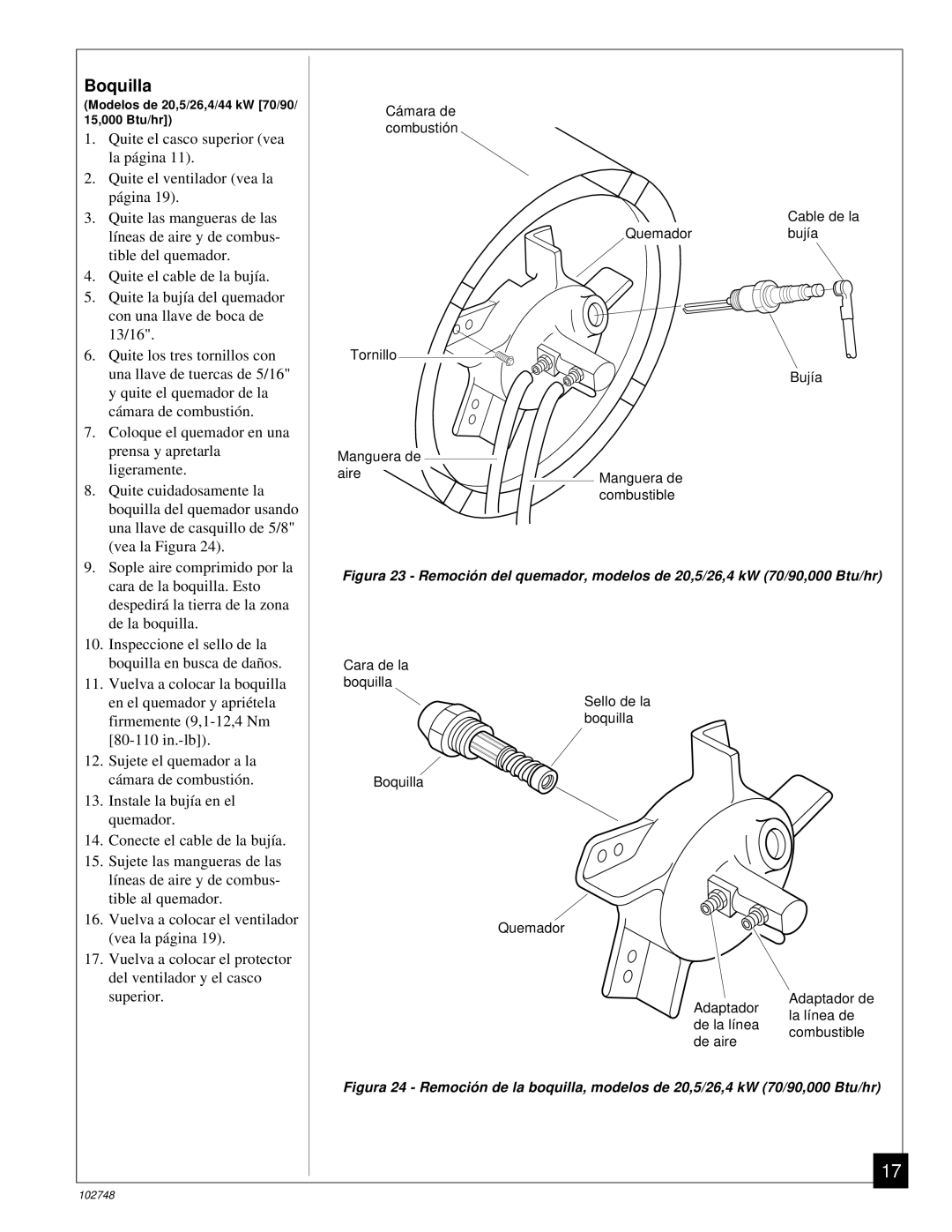 Desa 000) 26, 000) 20 owner manual Tible del quemador 