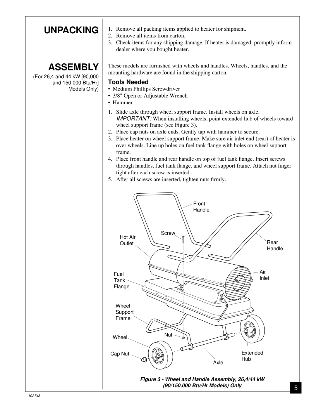 Desa 000) 26, 000) 20 owner manual Unpacking Assembly, Tools Needed 