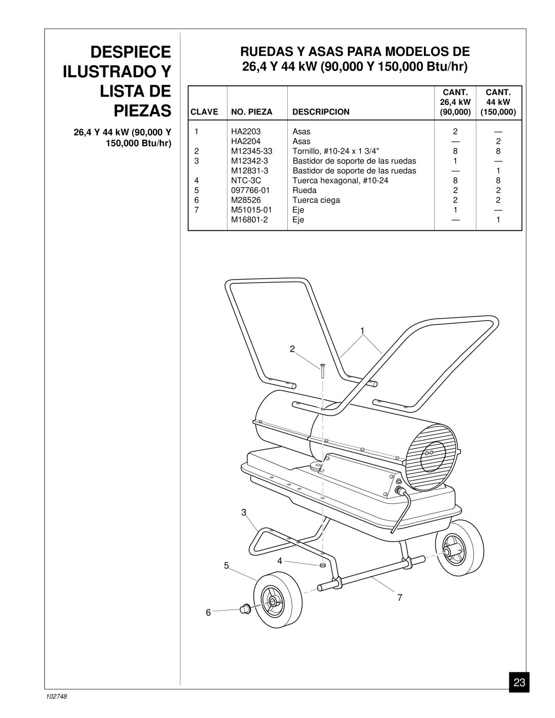 Desa 000) 26, 000) 20 owner manual Despiece Ilustrado Y Lista DE Piezas, Clave NO. Pieza Descripcion 