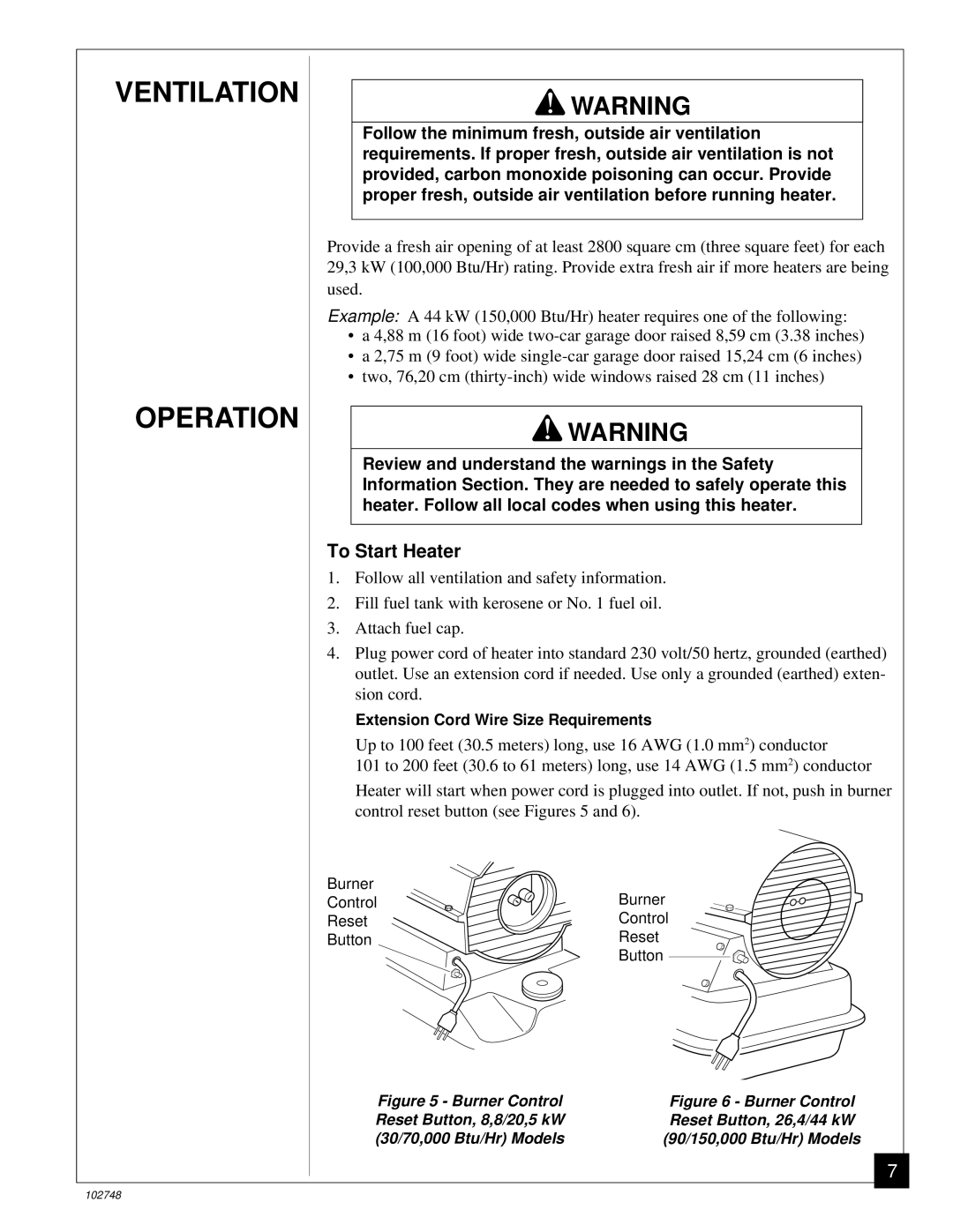 Desa 000) 26, 000) 20 owner manual Ventilation Operation, To Start Heater 