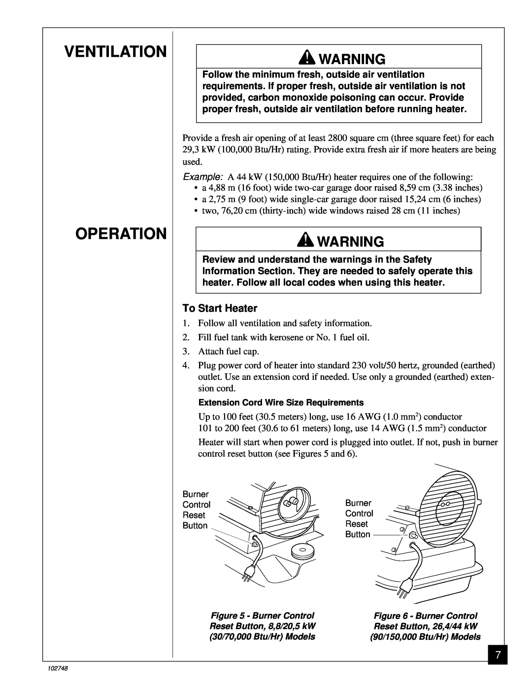 Desa 000) 26, 000) 20 owner manual Ventilation Operation, To Start Heater 