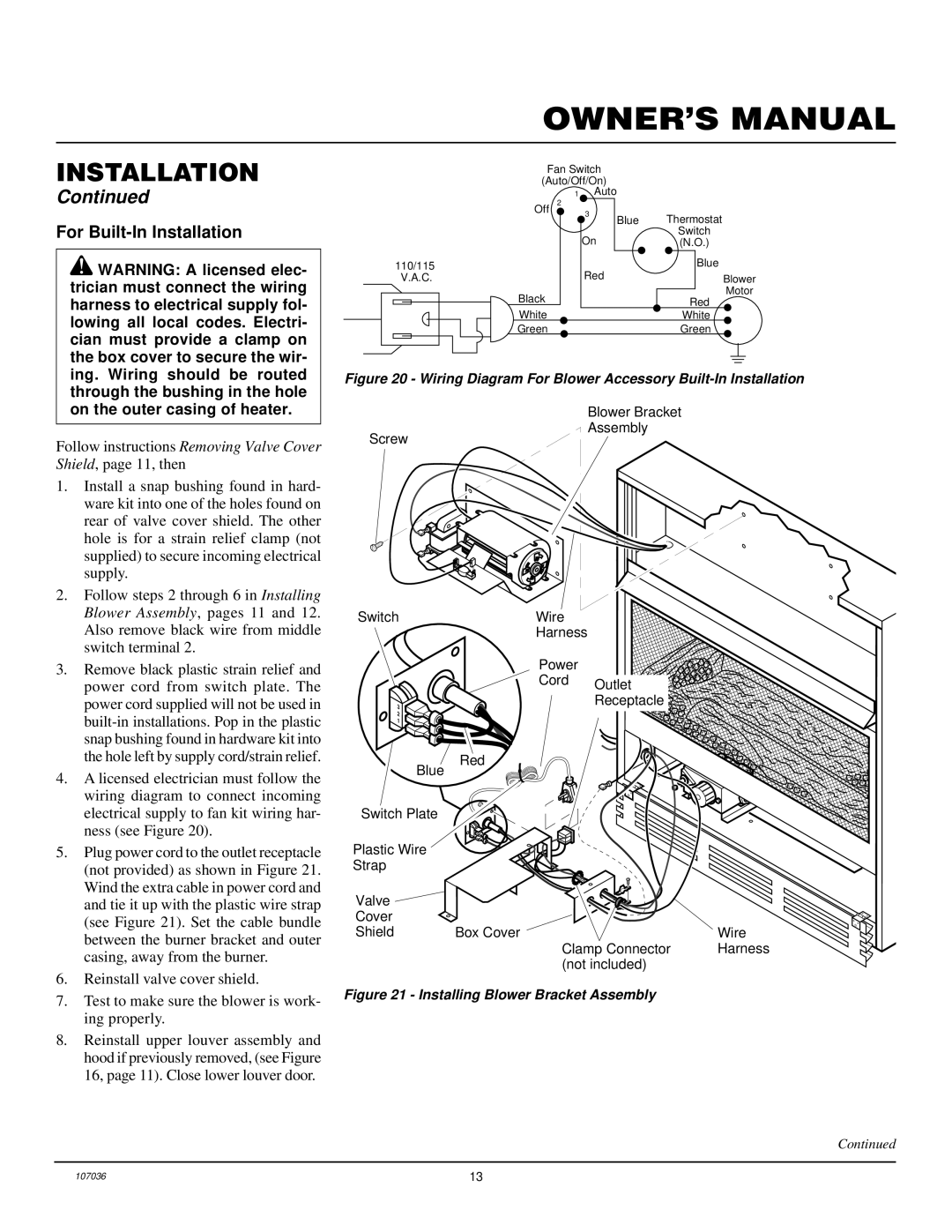 Desa CGCFTP 14, 000 to 26 For Built-In Installation, Wiring Diagram For Blower Accessory Built-In Installation 