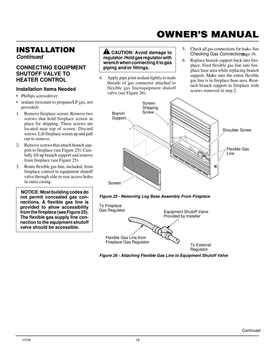 Desa CGCFTP 14, 000 to 26 Connecting Equipment Shutoff Valve to Heater Control, Installation Items Needed 